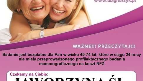 13.05, Jaworzyna Śląska: Bezpłatne badania mammograficzne